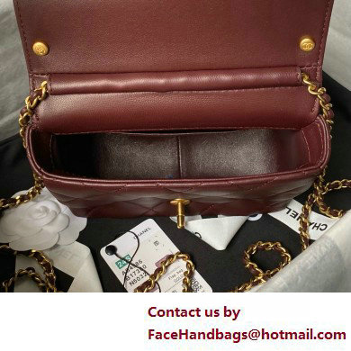 CHANEL Shiny Lambskin, Imitation Pearls  &  Gold-Tone Metal Mini Flap Bag AS4986 burgundy 2025